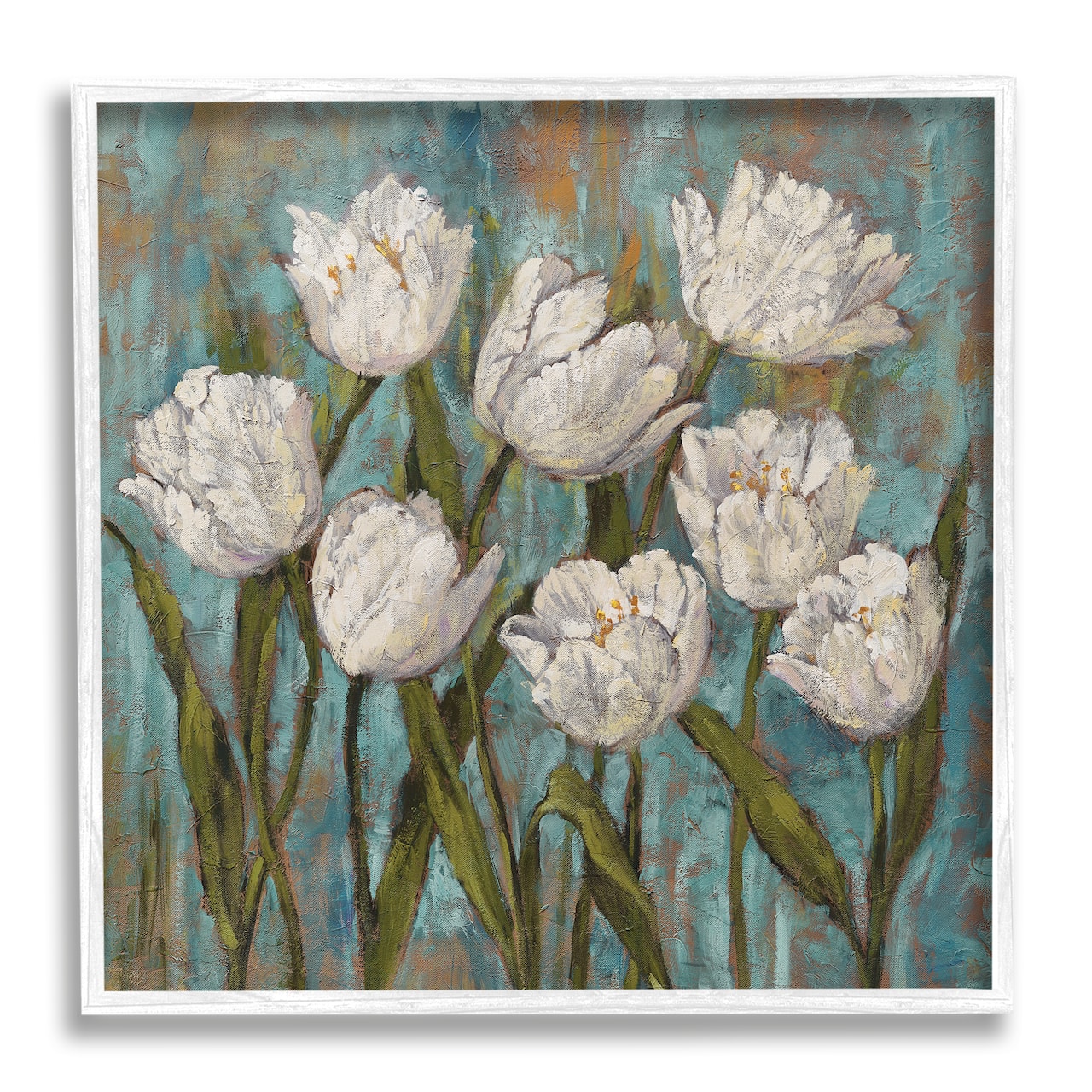 Stupell Industries Vintage Country White Tulips over Distressed Soft Blue in White Frame Wall Art